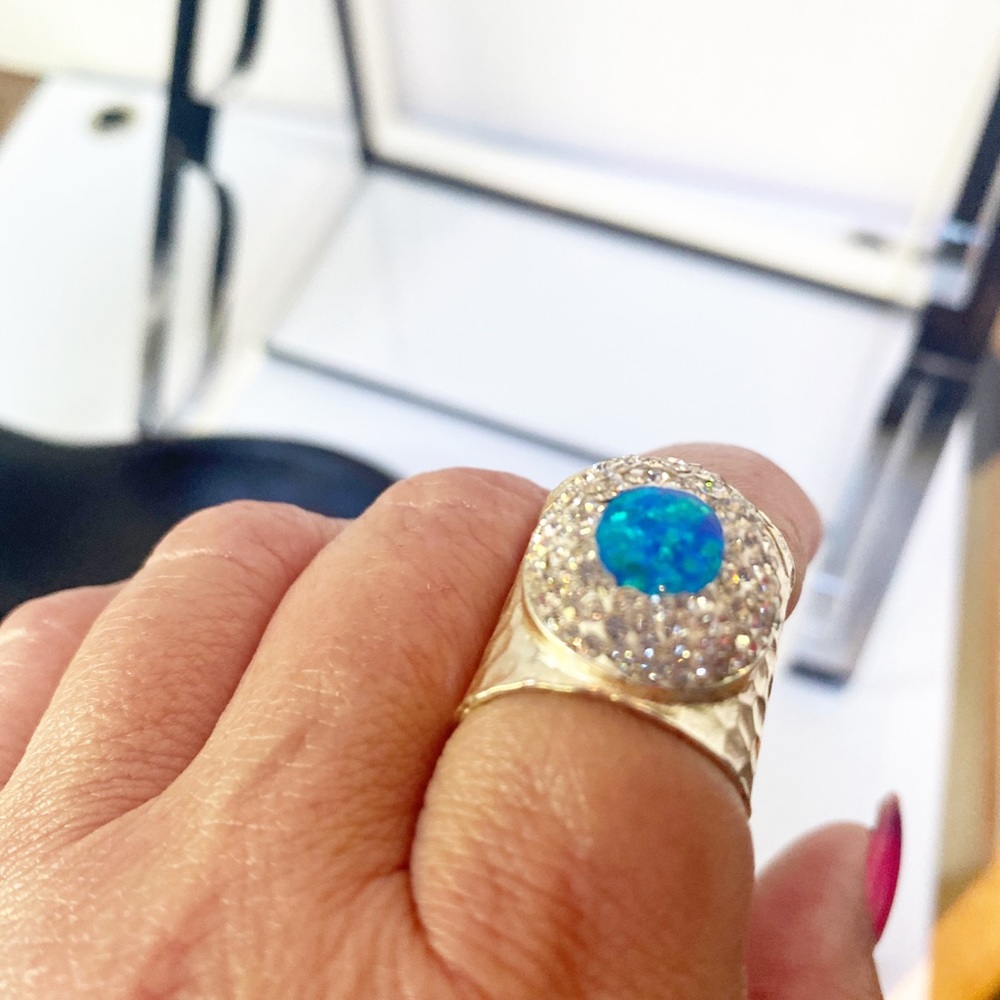 Stainless Adjustable Blue Opal Ring - image 2